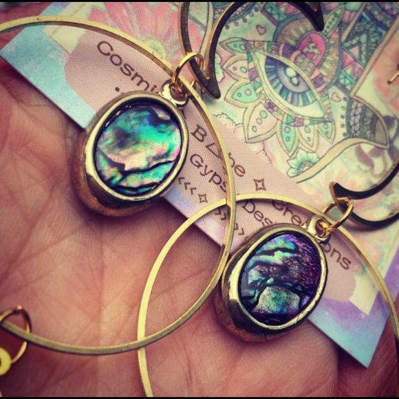 Mermaid Goddess Abalone Hoop Earrings || wildchild || love || ocean vibes - Picture 2 of 3